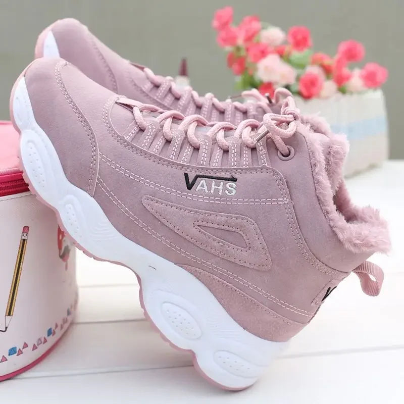 New Winter Thick-soled Women's Sneakers Warm Plus Velvet Cotton Shoes Height-increasing