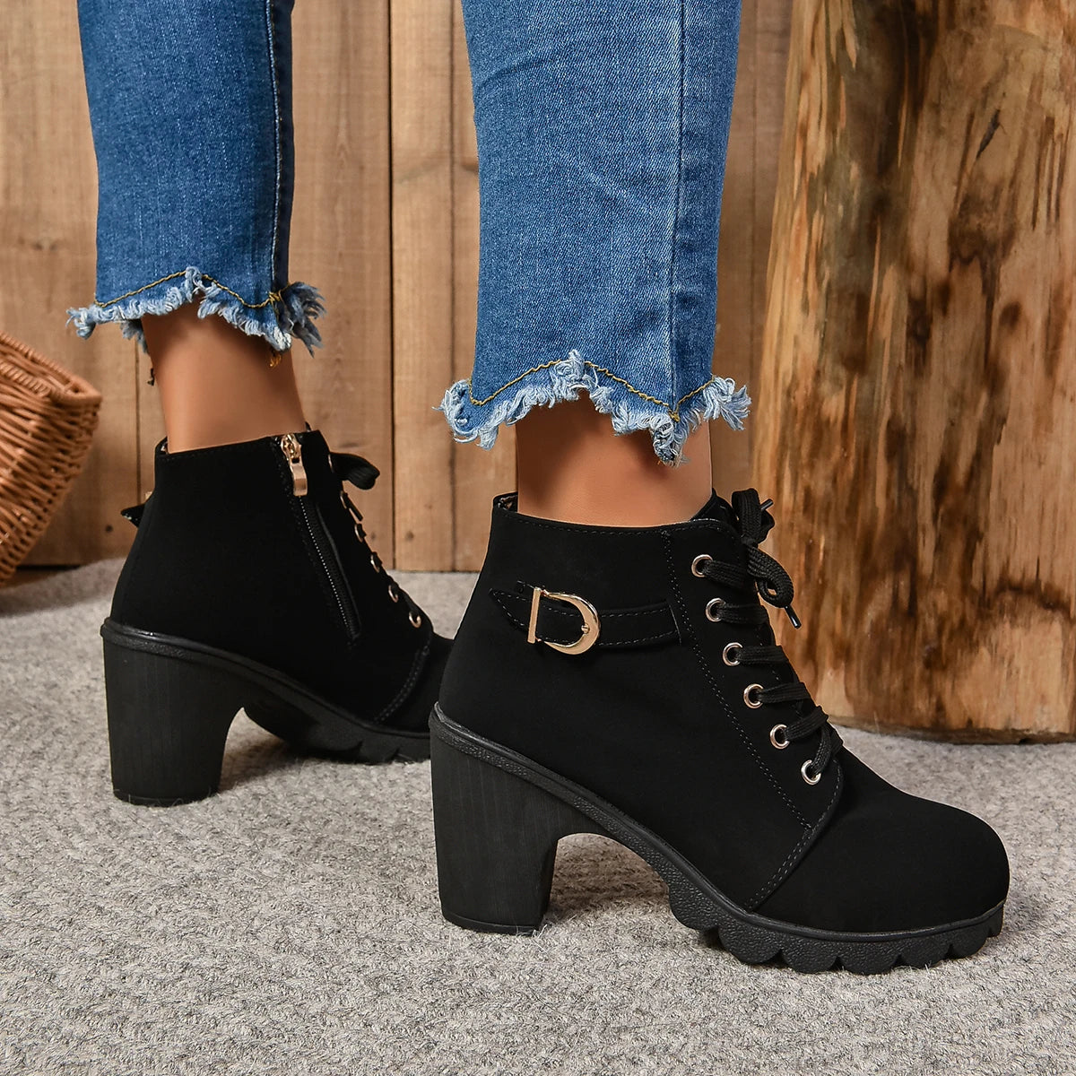 Women High Heel Ankle Boots Autumn Winter Woman Fashion Shoes Short Boot