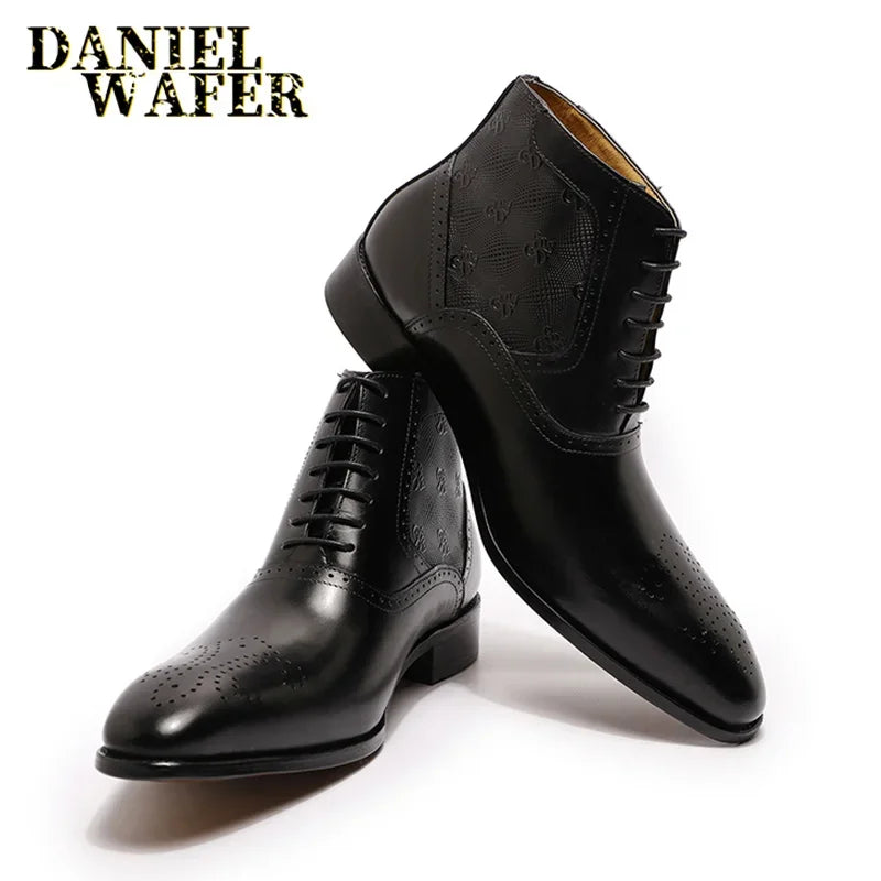 Men's genuine leather ankle boots stylish lace-up shoes for office basic men's shoes