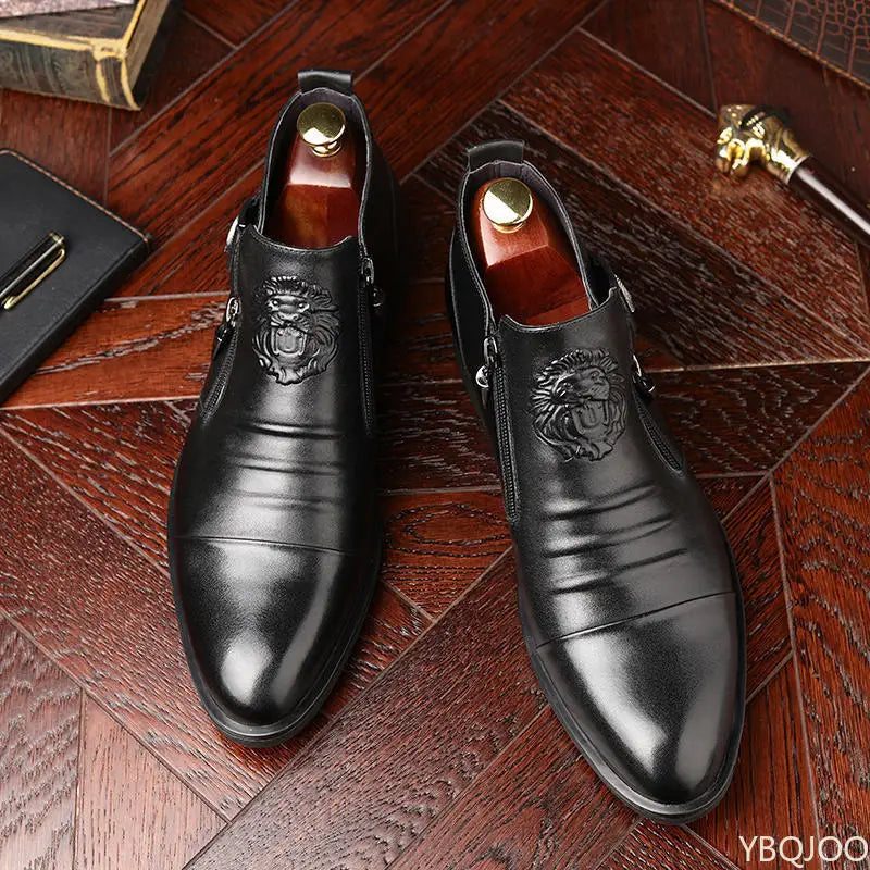 Winter Men's Elegant Boots Ankle non slip Leather Shoes British Zip Black Knight boots Pointed Punk Platform male Booties Botas