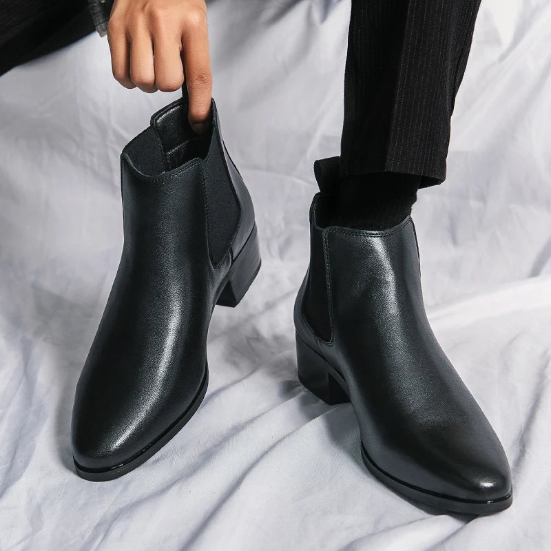 Genuine Leather Designer Men's Dress Shoe-Luxury Office and Casual Ankle Boot Footwear