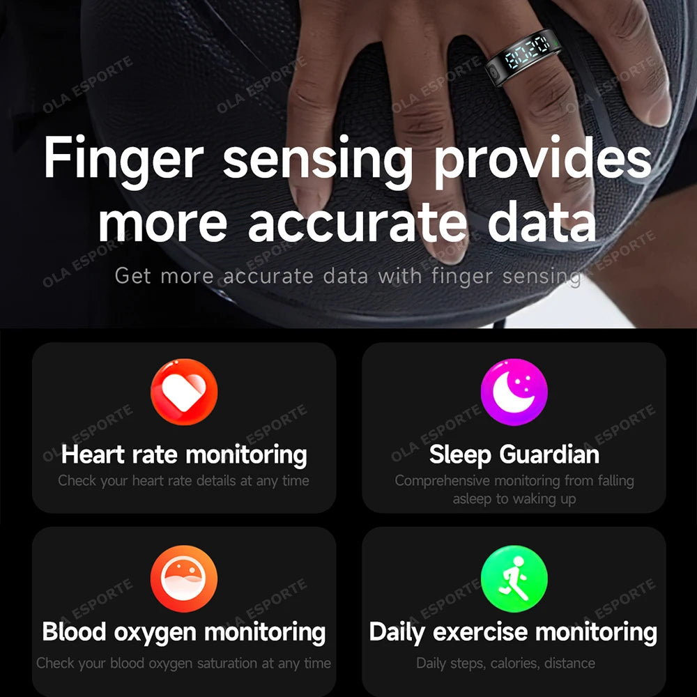 2024 New Smart Ring For Men Women Heart Rate Blood Oxygen Monitoring Multi Sports Modes 5ATM & IP68 Waterproof For Android IOS