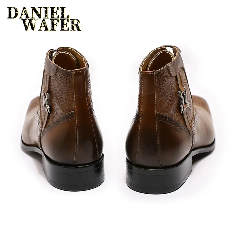 Men's genuine leather ankle boots stylish lace-up shoes for office basic men's shoes