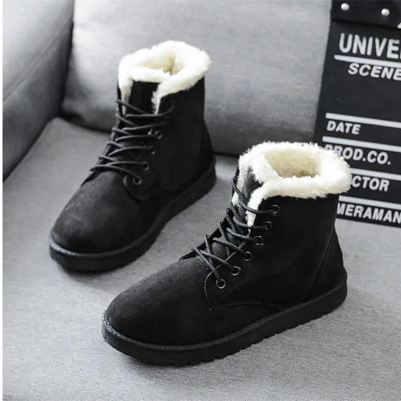 New Fashion Women Boots Winter Snow Boots Female Boots Warm Lace Flat