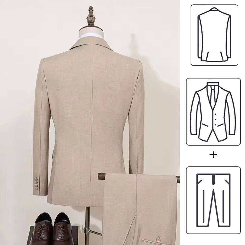 Tailor-made Suits Men's business suit 2 piece set Beige Blazers Suit Pants Suit Jackets White groom's wedding suit set