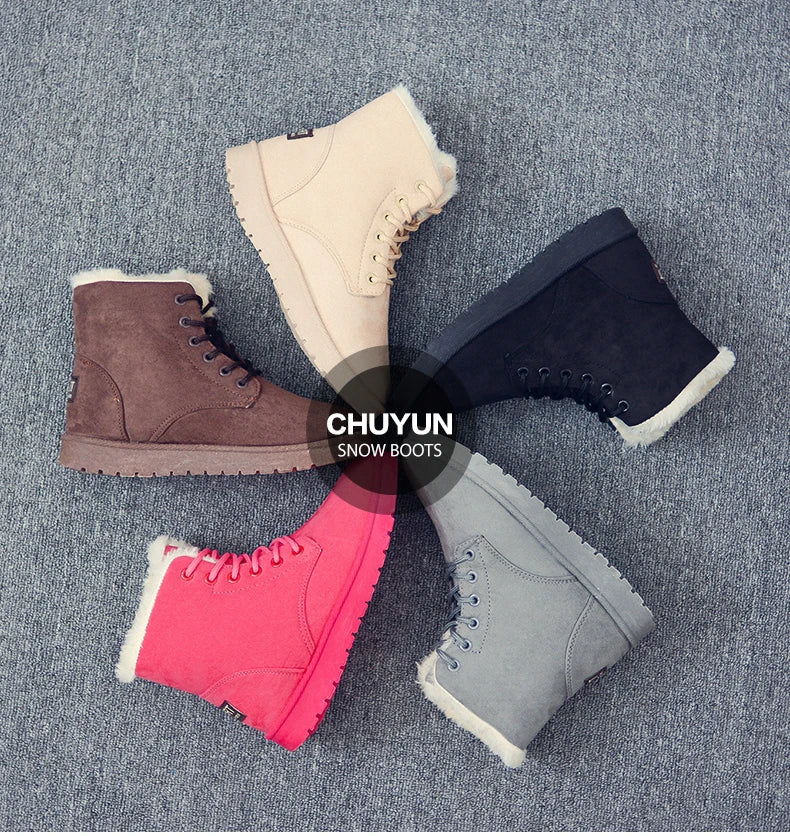 New Fashion Women Boots Winter Snow Boots Female Boots Warm Lace Flat