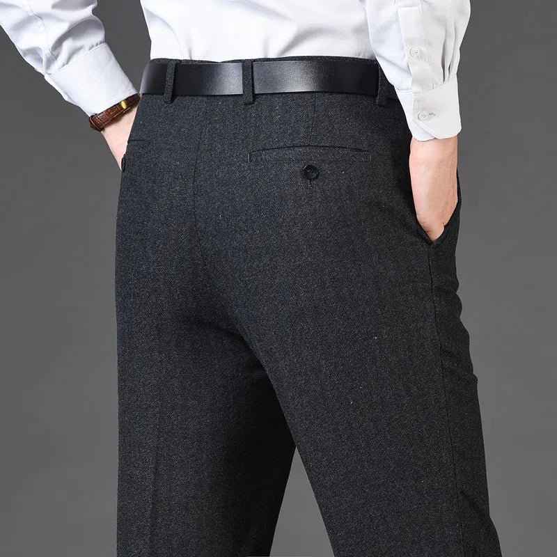 Hight Waist Wool Trousers Cashmere Suit Pant For Men Loose Striped  Classic Straight Formal Mens Dress Pants Business Size 42 44