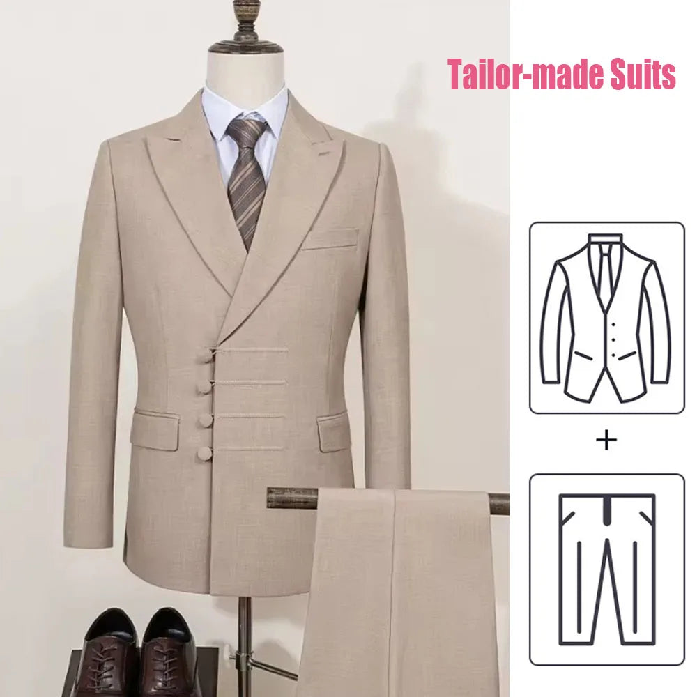 Tailor-made Suits Men's business suit 2 piece set Beige Blazers Suit Pants Suit Jackets White groom's wedding suit set