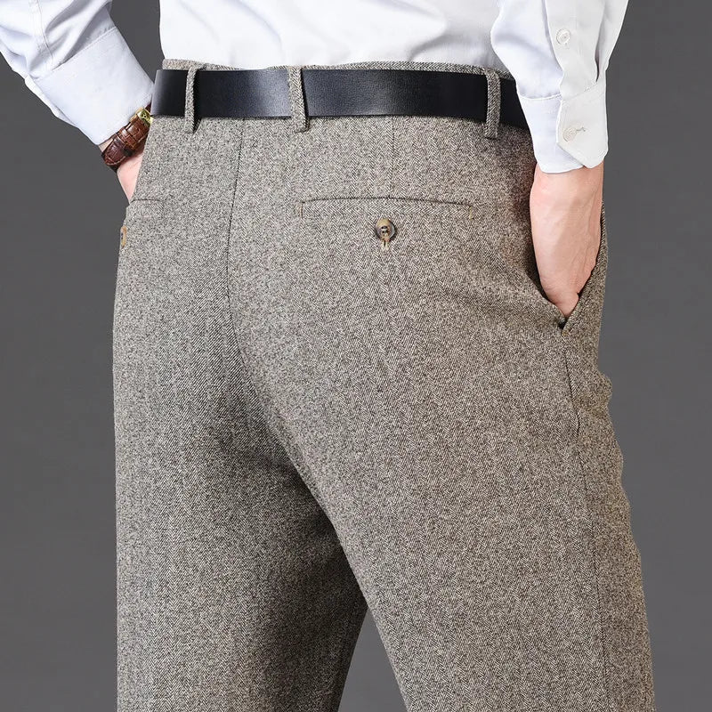 Hight Waist Wool Trousers Cashmere Suit Pant For Men Loose Striped  Classic Straight Formal Mens Dress Pants Business Size 42 44