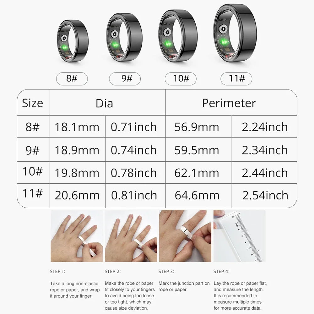 Zordai 2024 R02 Smart Ring For XIAOMI Military Grade Titanium Steel Shell Health Monitoring IP68 3ATM Waterproof For Android IOS