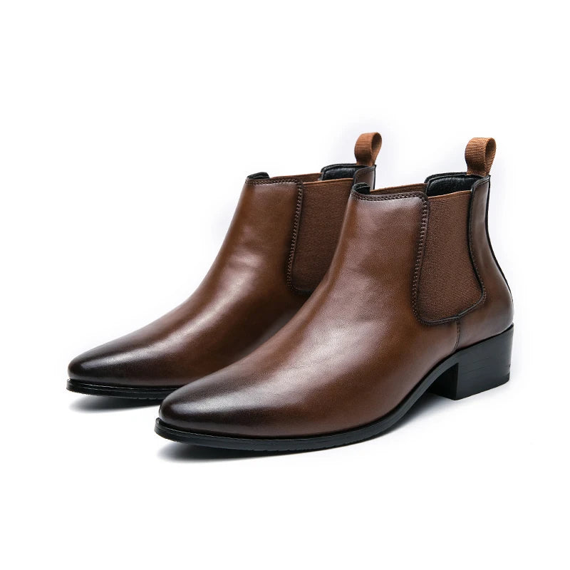 Genuine Leather Designer Men's Dress Shoe-Luxury Office and Casual Ankle Boot Footwear