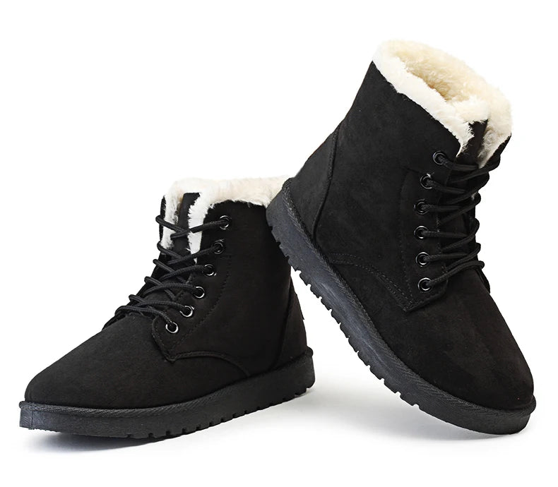 New Fashion Women Boots Winter Snow Boots Female Boots Warm Lace Flat