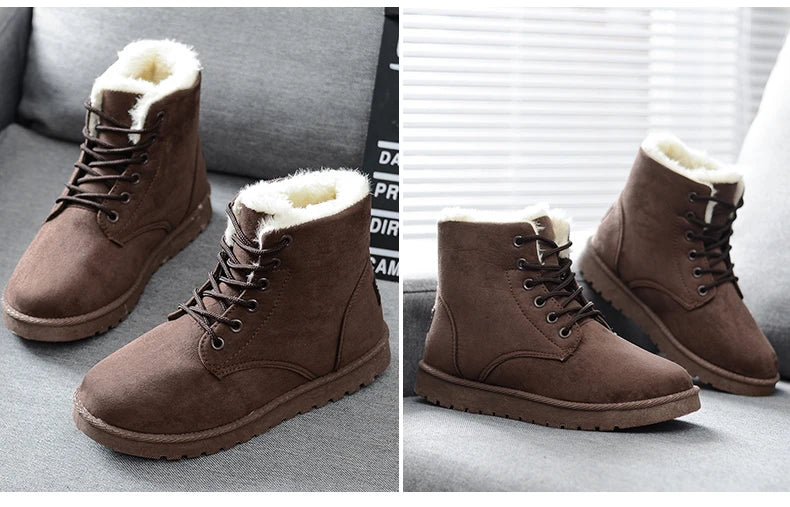 New Fashion Women Boots Winter Snow Boots Female Boots Warm Lace Flat