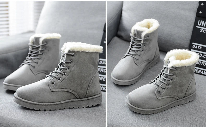 New Fashion Women Boots Winter Snow Boots Female Boots Warm Lace Flat
