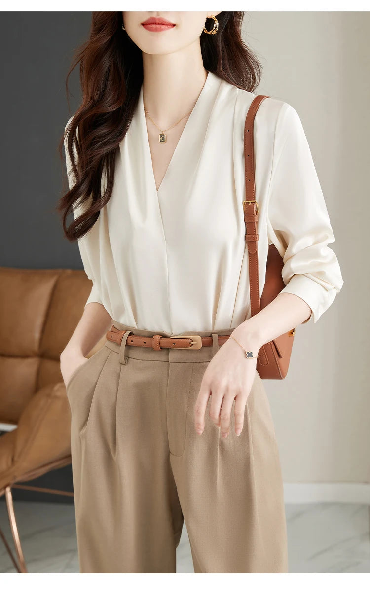 Long Sleeve Blouse Women Blusas Mujer De Moda 2024 Office Lady V-Neck Chiffon Blouse Shirt Women Tops Blouses Shirts Blusa G296