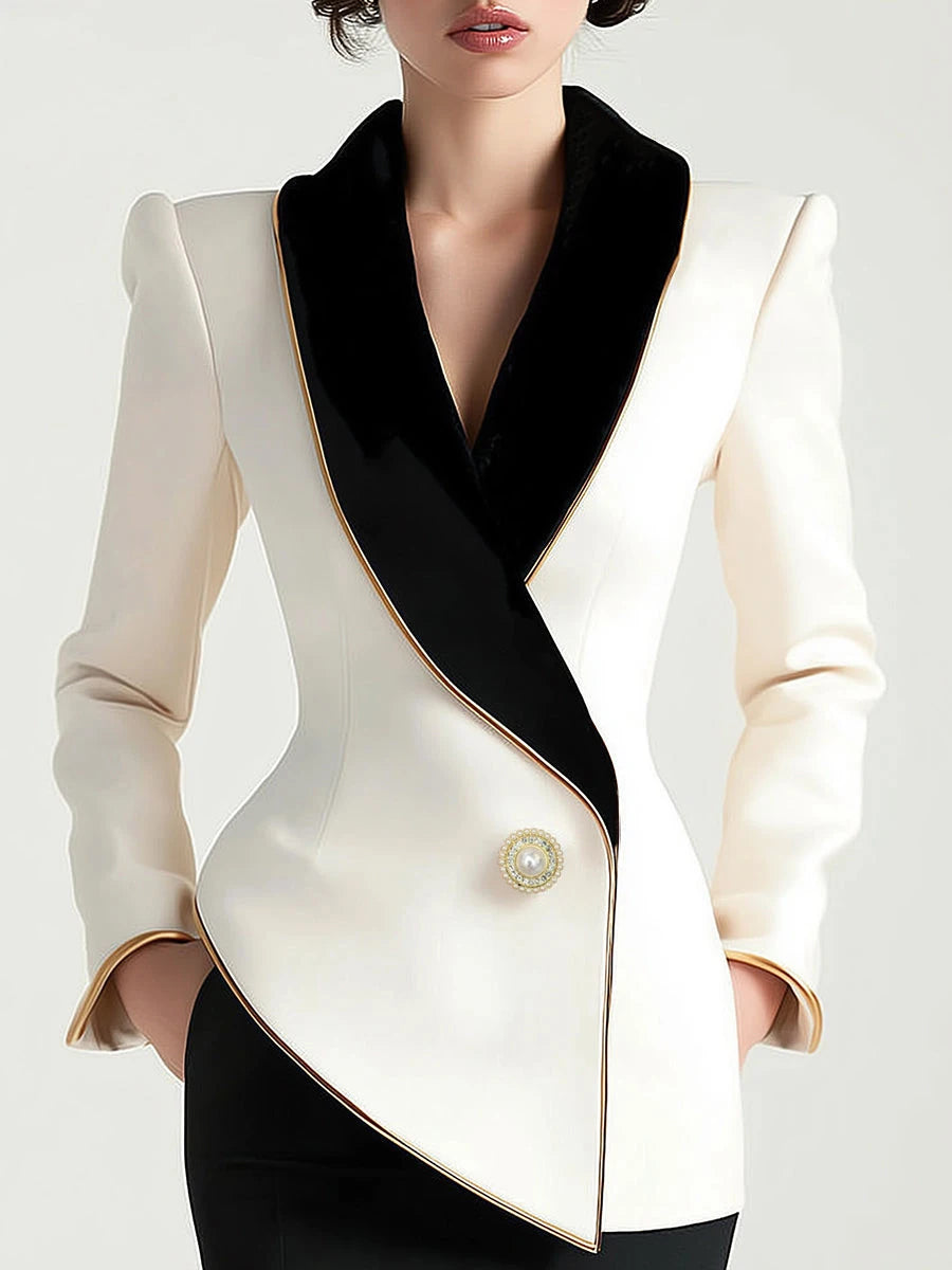 Sophisticated and Elegant Women's Beige Blazer with contrasting lapel