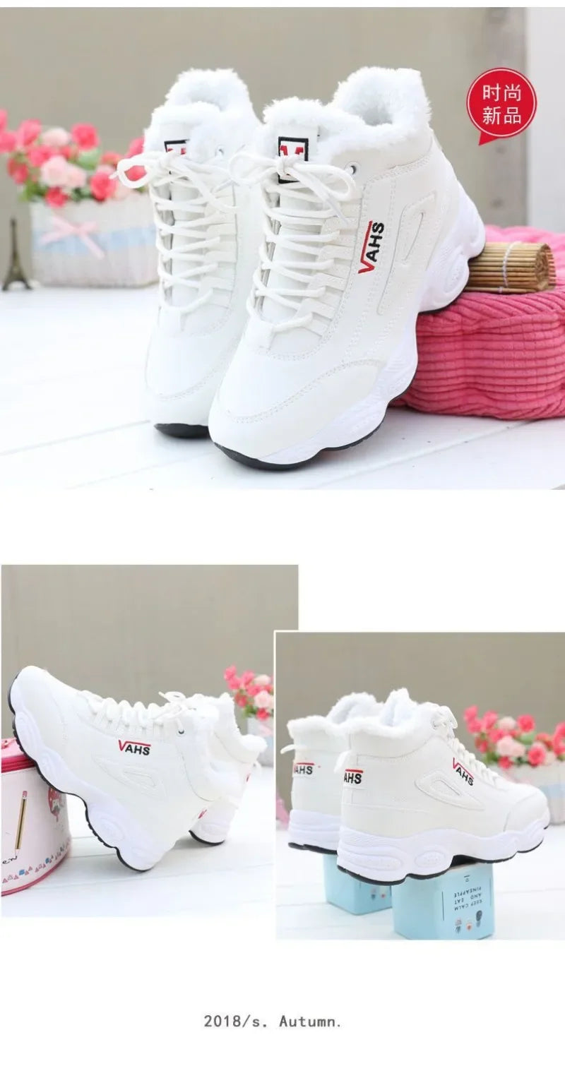 New Winter Thick-soled Women's Sneakers Warm Plus Velvet Cotton Shoes Height-increasing