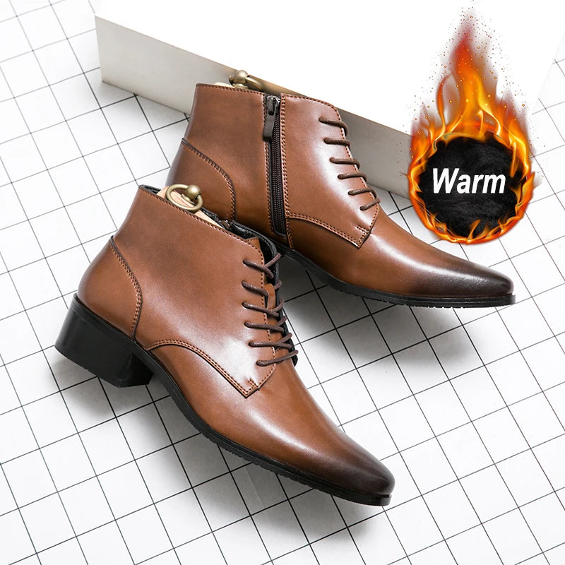 Genuine Leather Designer Men's Dress Shoe-Luxury Office and Casual Ankle Boot Footwear