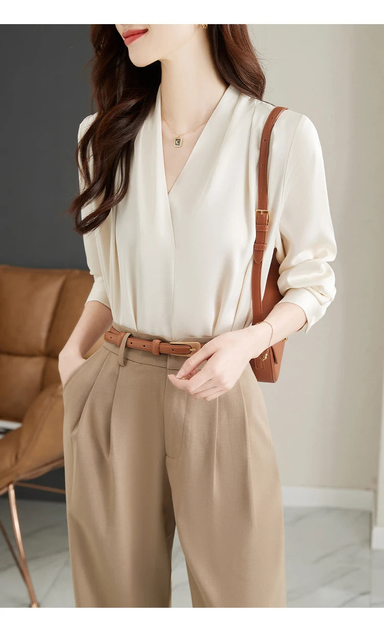 Long Sleeve Blouse Women Blusas Mujer De Moda 2024 Office Lady V-Neck Chiffon Blouse Shirt Women Tops Blouses Shirts Blusa G296