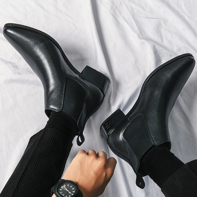 Genuine Leather Designer Men's Dress Shoe-Luxury Office and Casual Ankle Boot Footwear