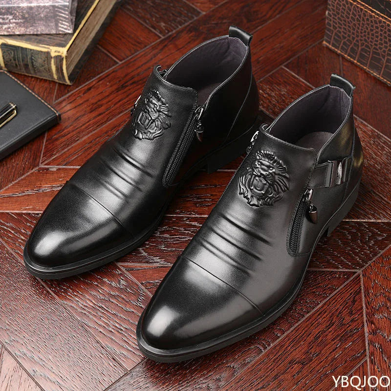 Winter Men's Elegant Boots Ankle non slip Leather Shoes British Zip Black Knight boots Pointed Punk Platform male Booties Botas