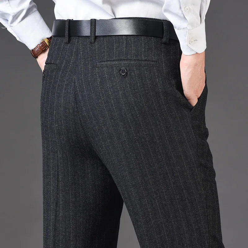 Hight Waist Wool Trousers Cashmere Suit Pant For Men Loose Striped  Classic Straight Formal Mens Dress Pants Business Size 42 44