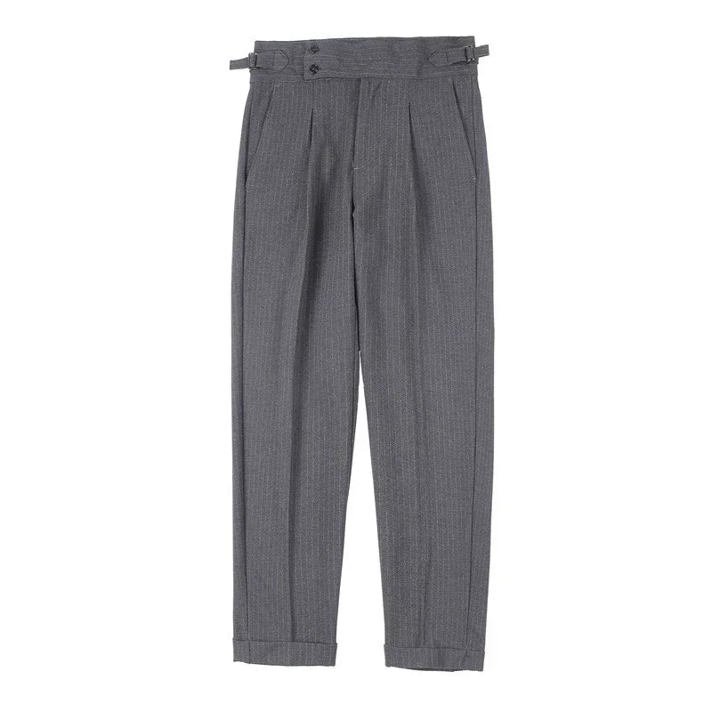 Men's Slim Fit High-Waist, Beltless Trousers- British Fall Style