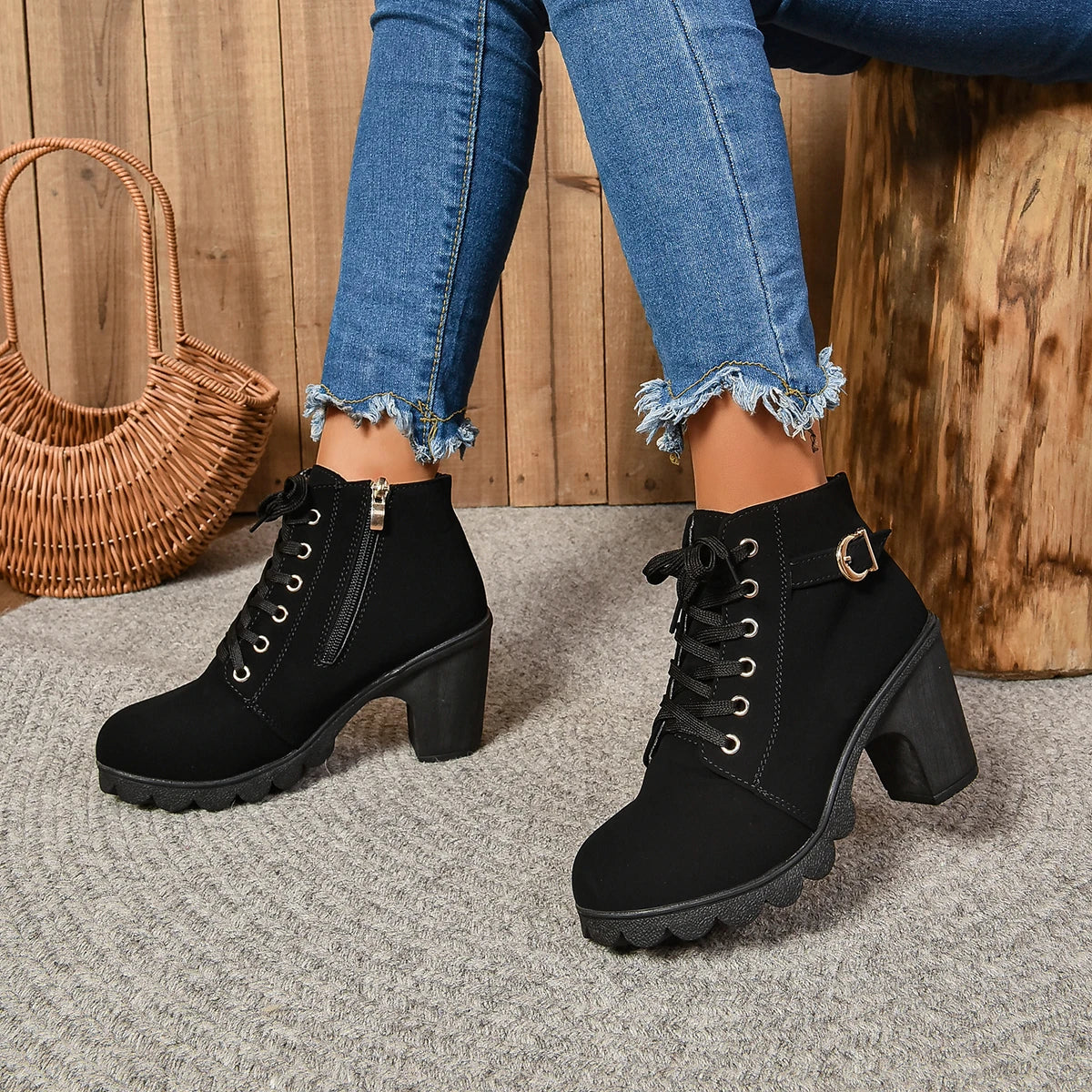Women High Heel Ankle Boots Autumn Winter Woman Fashion Shoes Short Boot