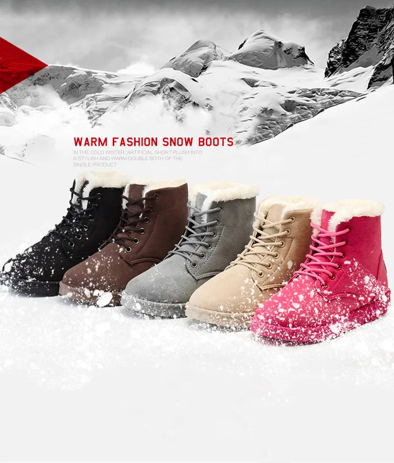 New Fashion Women Boots Winter Snow Boots Female Boots Warm Lace Flat