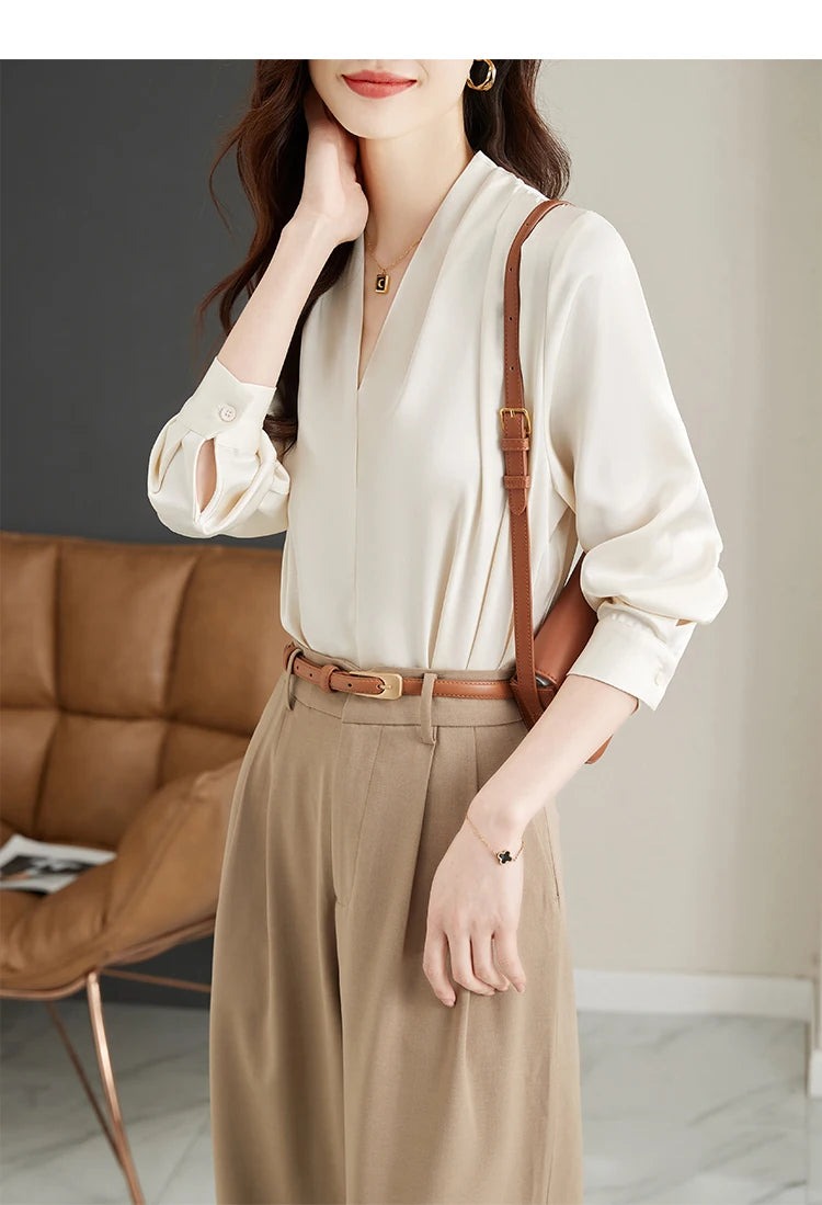 Long Sleeve Blouse Women Blusas Mujer De Moda 2024 Office Lady V-Neck Chiffon Blouse Shirt Women Tops Blouses Shirts Blusa G296