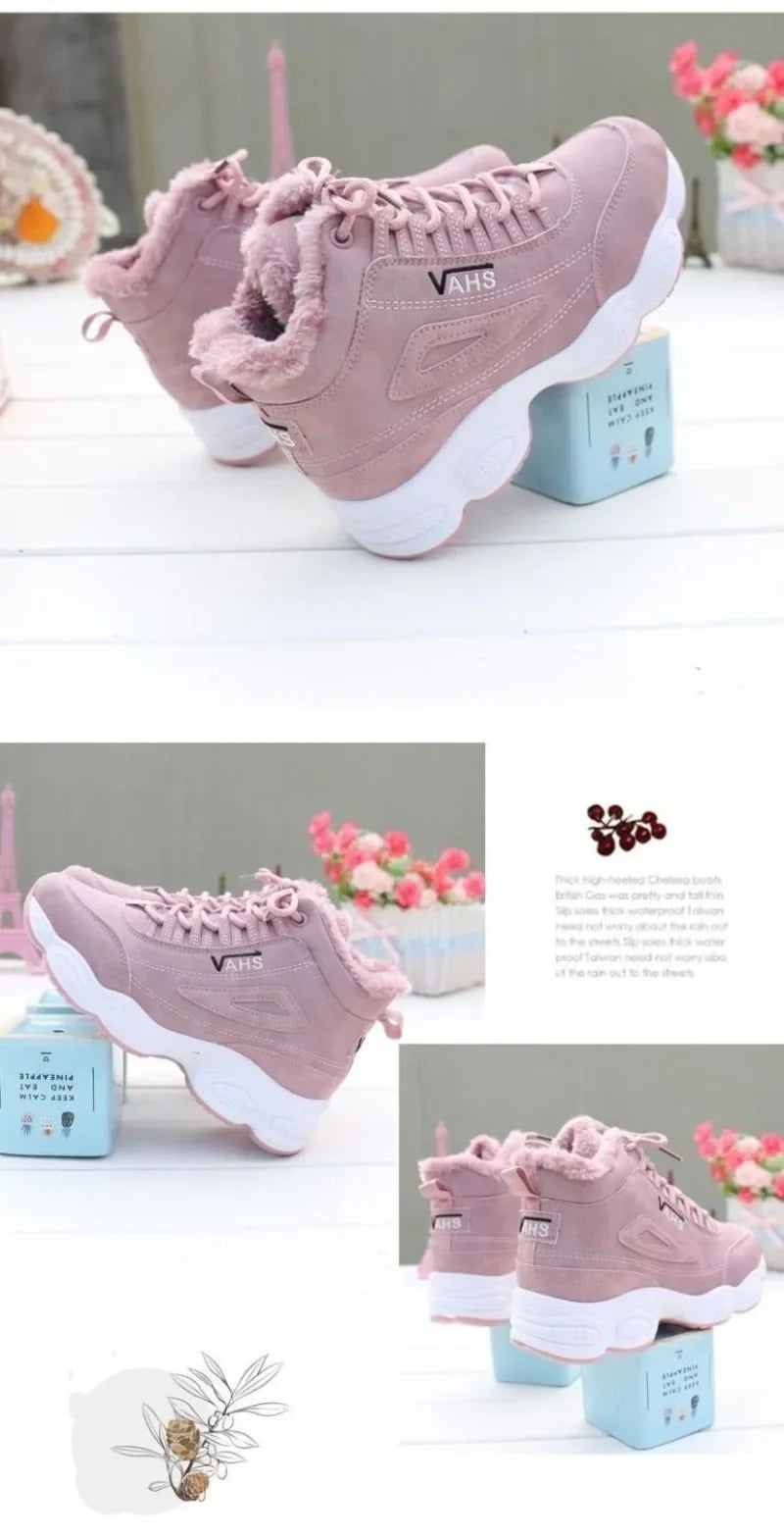 New Winter Thick-soled Women's Sneakers Warm Plus Velvet Cotton Shoes Height-increasing