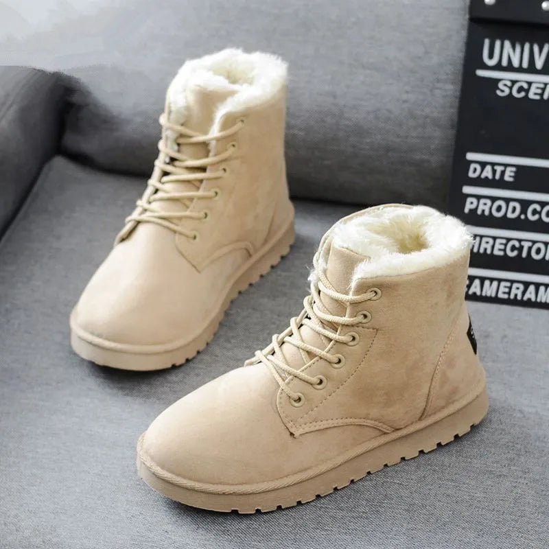 New Fashion Women Boots Winter Snow Boots Female Boots Warm Lace Flat