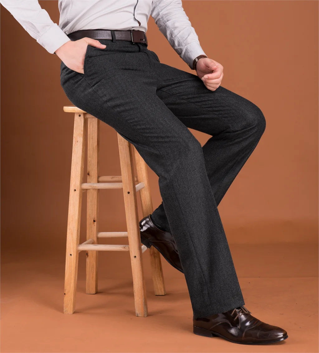 Hight Waist Wool Trousers Cashmere Suit Pant For Men Loose Striped  Classic Straight Formal Mens Dress Pants Business Size 42 44