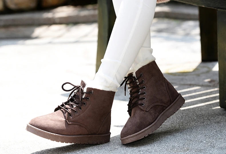 New Fashion Women Boots Winter Snow Boots Female Boots Warm Lace Flat