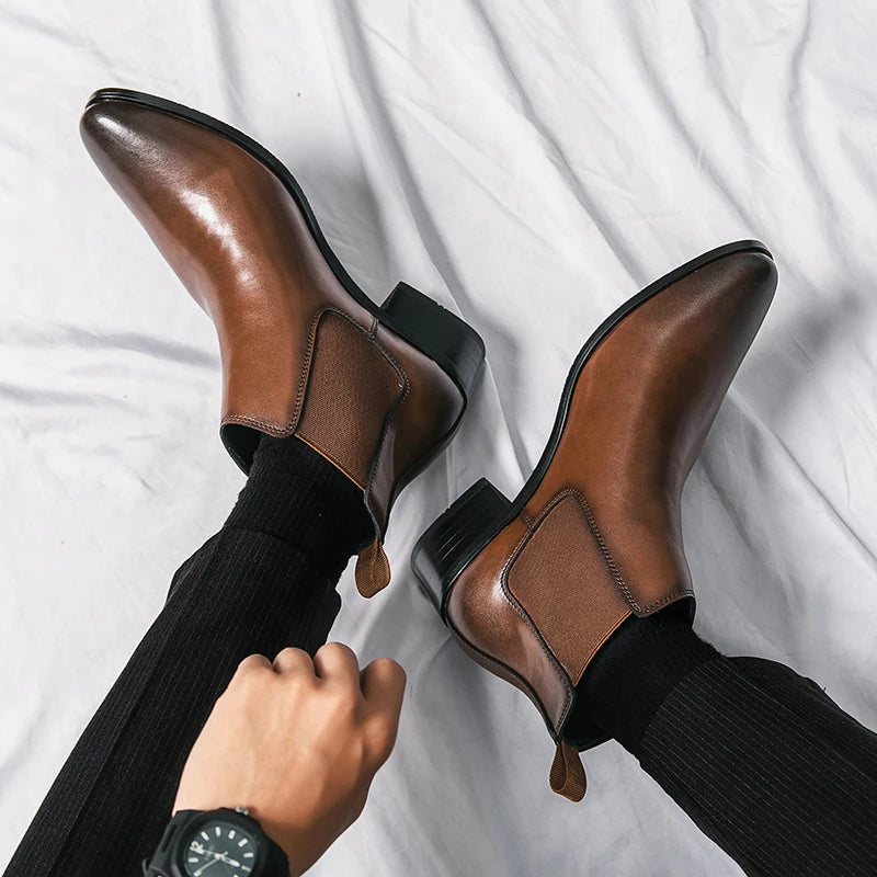 Genuine Leather Designer Men's Dress Shoe-Luxury Office and Casual Ankle Boot Footwear
