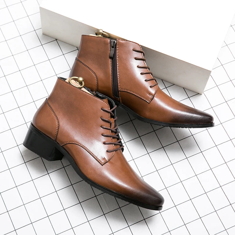 Genuine Leather Designer Men's Dress Shoe-Luxury Office and Casual Ankle Boot Footwear