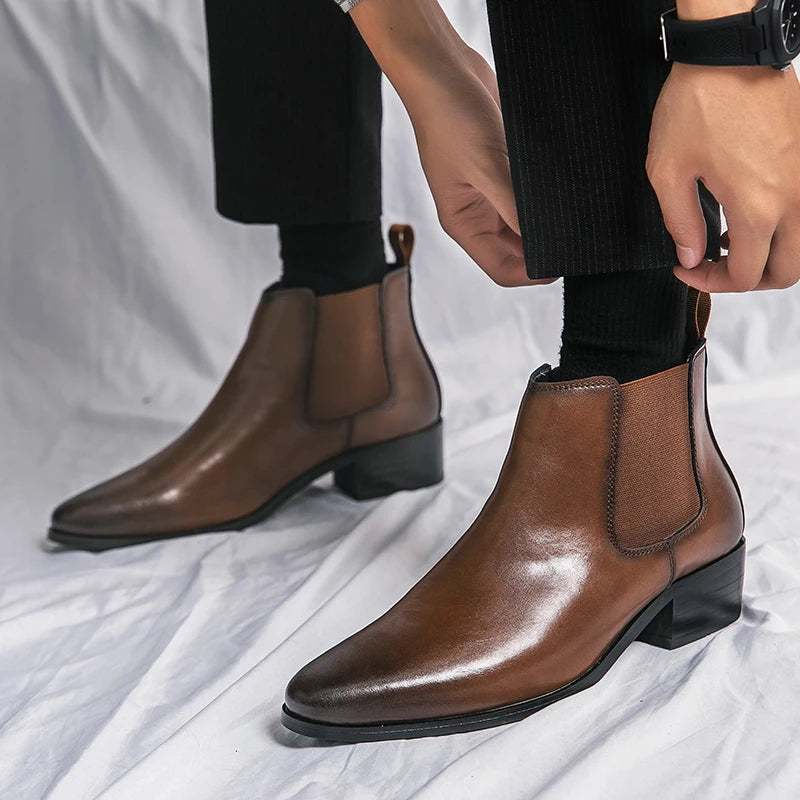 Genuine Leather Designer Men's Dress Shoe-Luxury Office and Casual Ankle Boot Footwear