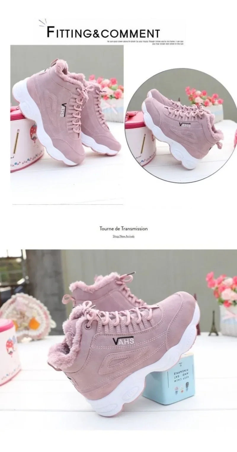 New Winter Thick-soled Women's Sneakers Warm Plus Velvet Cotton Shoes Height-increasing