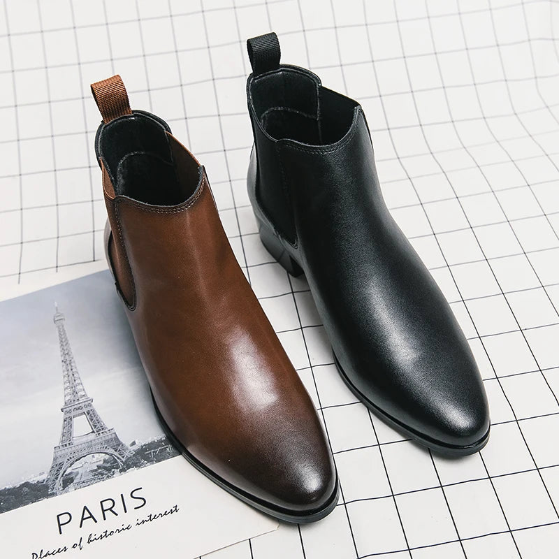 Genuine Leather Designer Men's Dress Shoe-Luxury Office and Casual Ankle Boot Footwear
