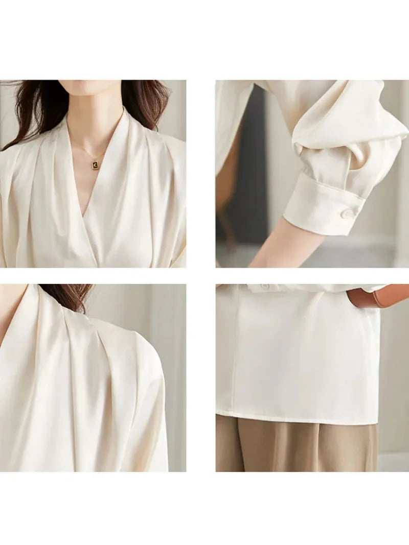 Long Sleeve Blouse Women Blusas Mujer De Moda 2024 Office Lady V-Neck Chiffon Blouse Shirt Women Tops Blouses Shirts Blusa G296