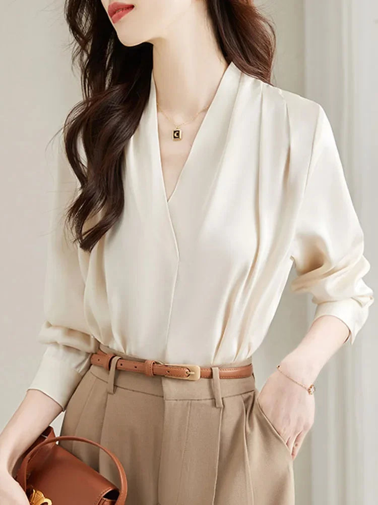 Long Sleeve Blouse Women Blusas Mujer De Moda 2024 Office Lady V-Neck Chiffon Blouse Shirt Women Tops Blouses Shirts Blusa G296