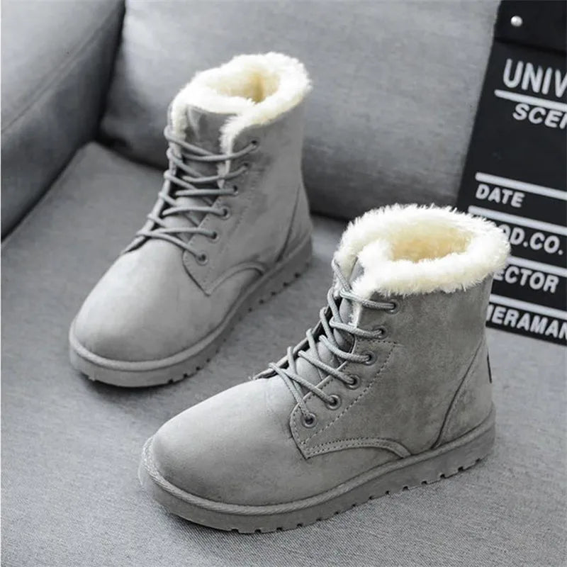 New Fashion Women Boots Winter Snow Boots Female Boots Warm Lace Flat