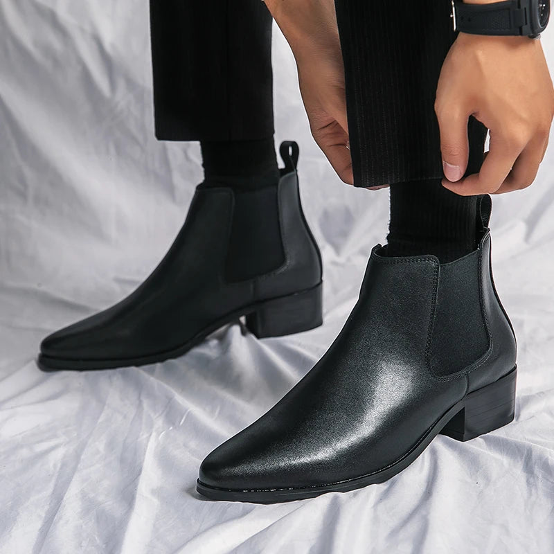 Genuine Leather Designer Men's Dress Shoe-Luxury Office and Casual Ankle Boot Footwear