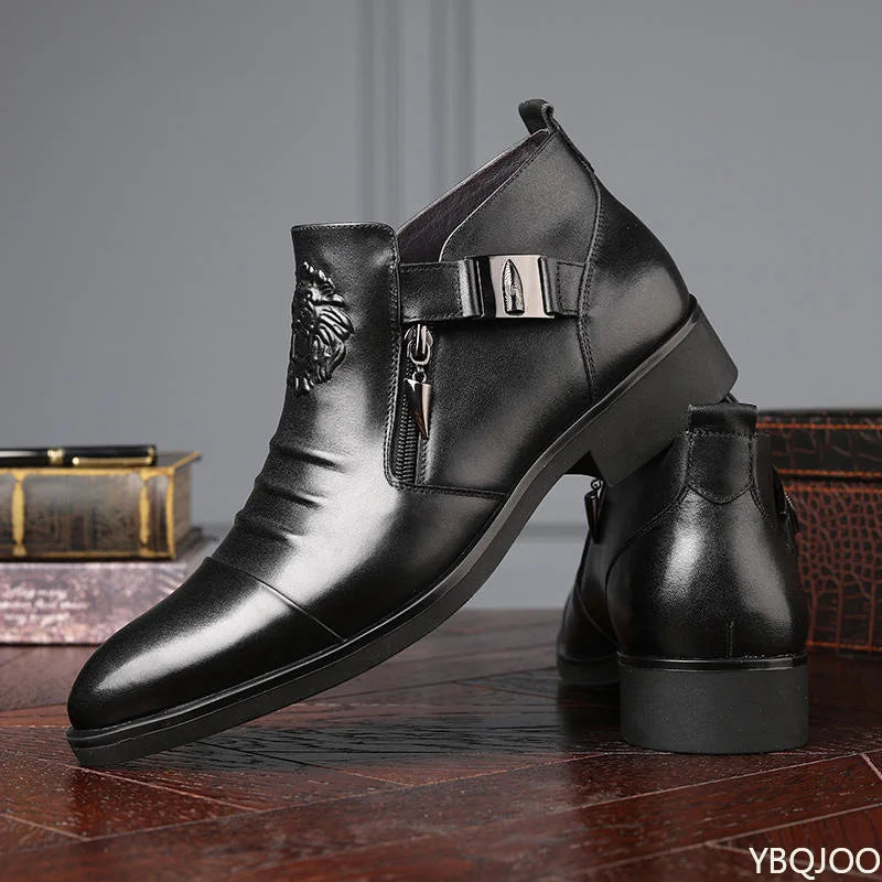 Winter Men's Elegant Boots Ankle non slip Leather Shoes British Zip Black Knight boots Pointed Punk Platform male Booties Botas