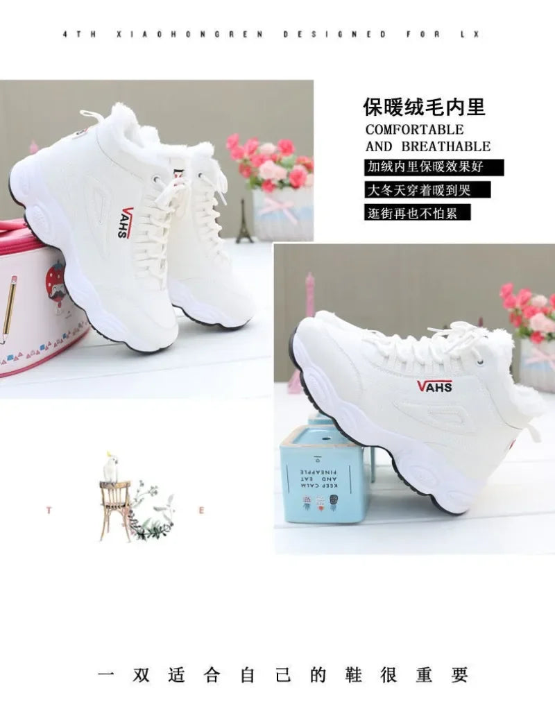 New Winter Thick-soled Women's Sneakers Warm Plus Velvet Cotton Shoes Height-increasing