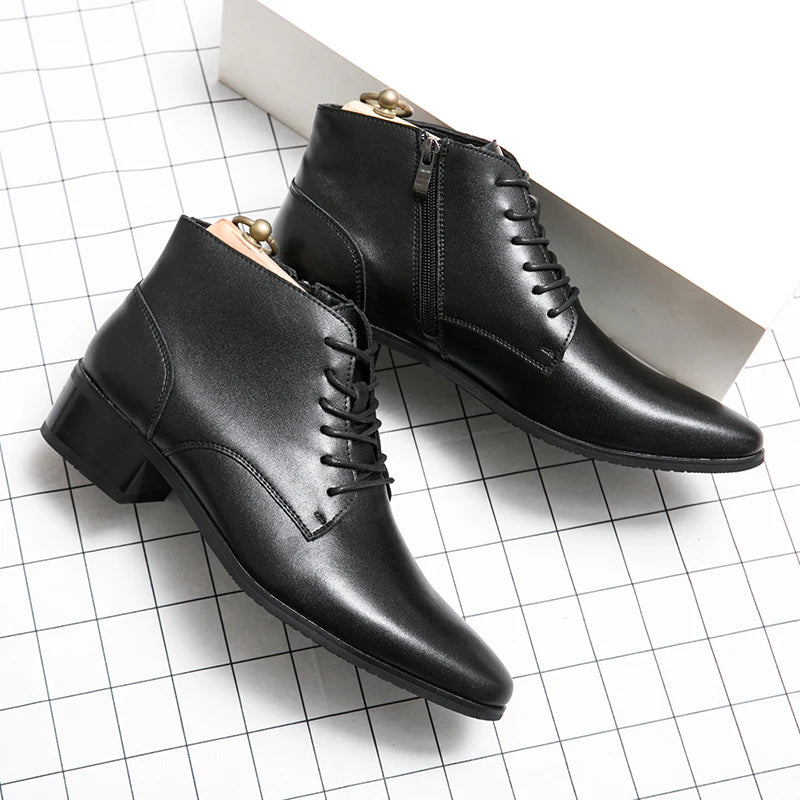 Genuine Leather Designer Men's Dress Shoe-Luxury Office and Casual Ankle Boot Footwear