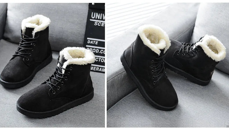 New Fashion Women Boots Winter Snow Boots Female Boots Warm Lace Flat