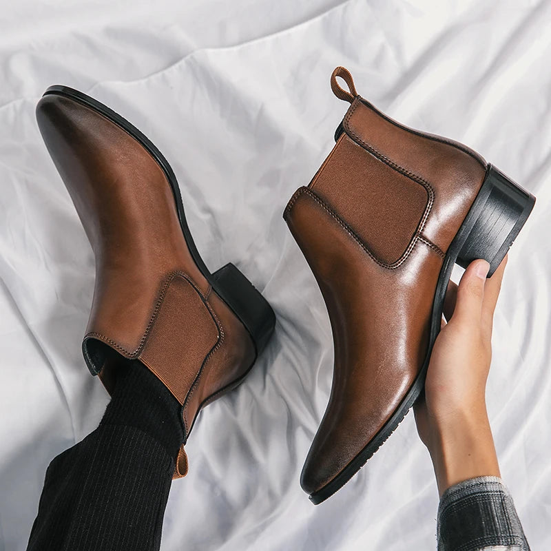 Genuine Leather Designer Men's Dress Shoe-Luxury Office and Casual Ankle Boot Footwear
