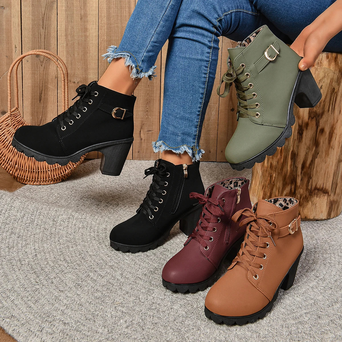 Women High Heel Ankle Boots Autumn Winter Woman Fashion Shoes Short Boot