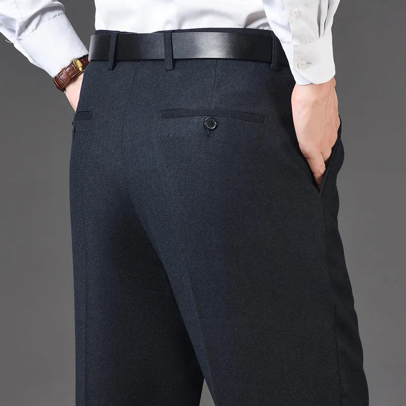 Hight Waist Wool Trousers Cashmere Suit Pant For Men Loose Striped  Classic Straight Formal Mens Dress Pants Business Size 42 44